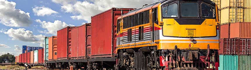 Container Freight Train with cloudy sky